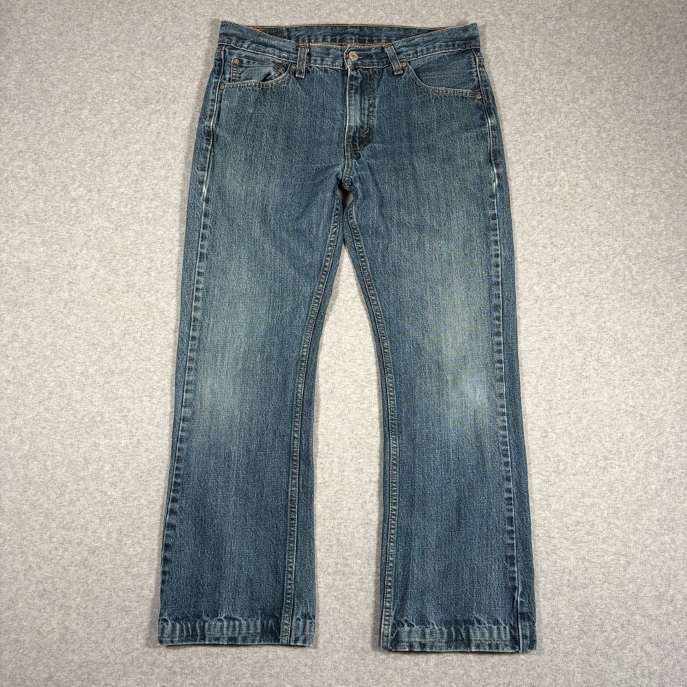 Levi 527 Slim Bootcut Jeans Mens 32x27* Blue Denim Hemmed Faded Cowboy Casual
